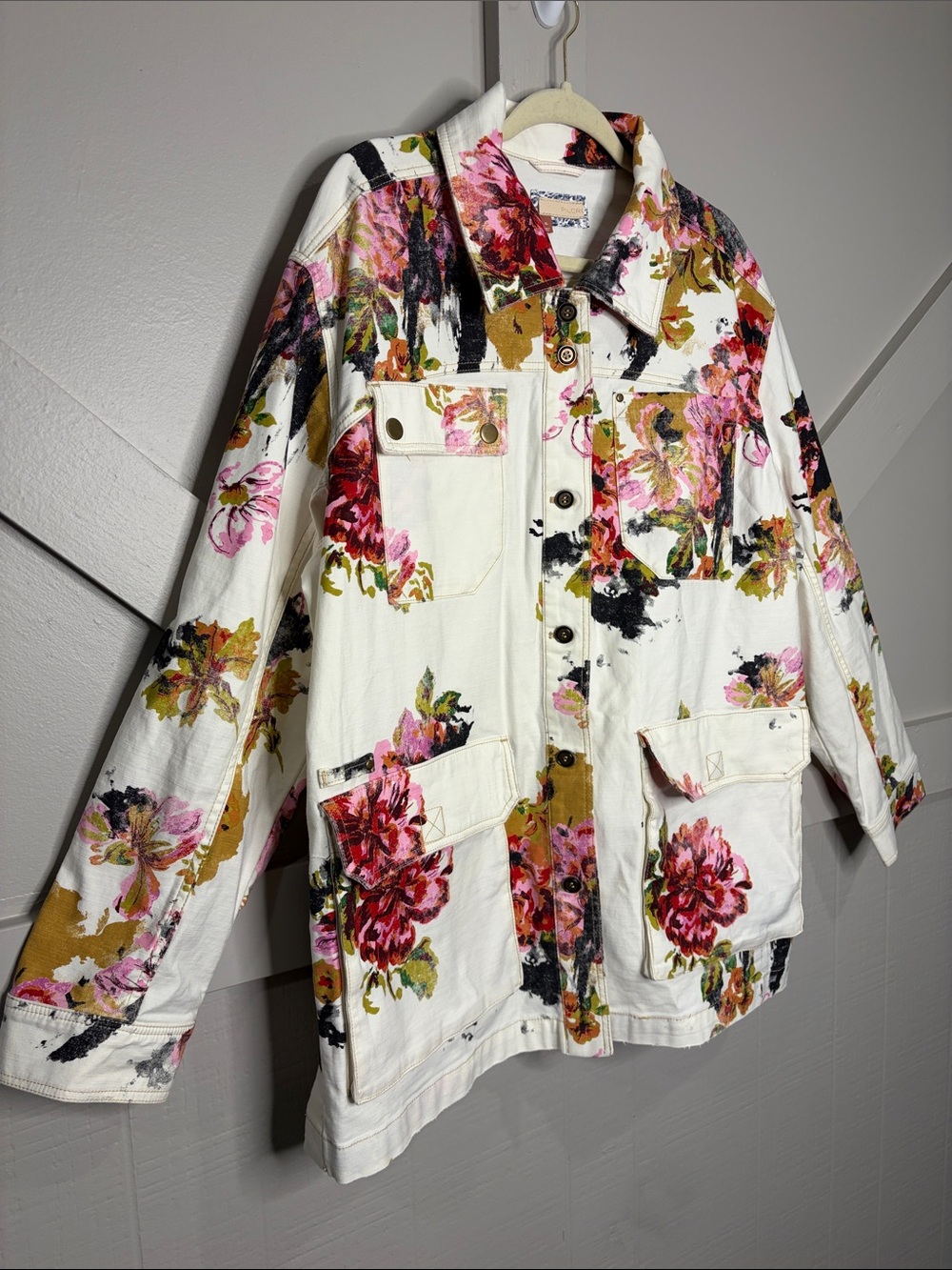 Anthropologie Pilcro The Wanderer Floral Utility Jacket White Multi Size XL - Picture 6 of 14